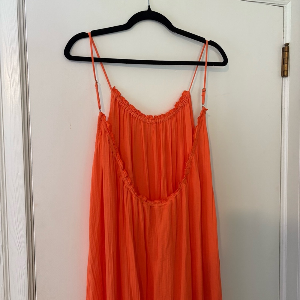 Anthropologie Coral-Orange Maxi Dress with Spaghetti Straps - Picture 2 of 7